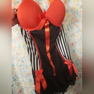 00s Vintage Torrid Corset only Lingerie ruffle red black white stripe y2k Size4